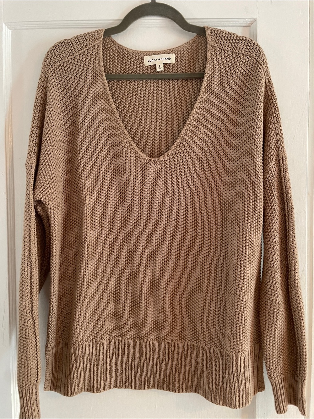 Lucky Brand Women's V-Neck Knit Sweater - Taupe Brown